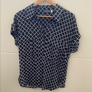 Navy and White Geometric Patterned Blouse